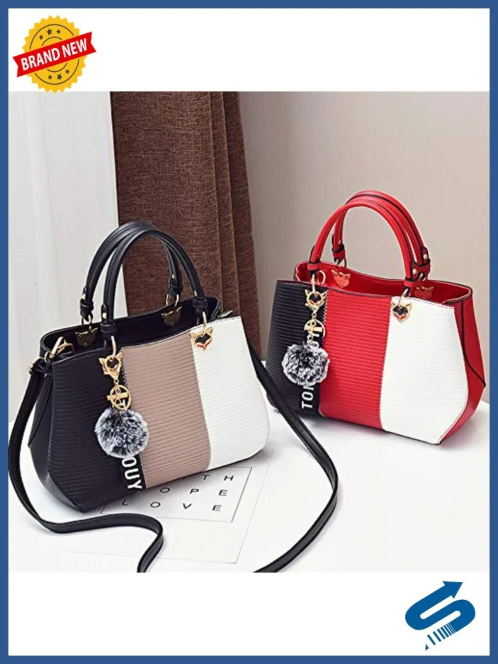 PU Leather Satchel Shoulder Tote Bag with Multi Pockets